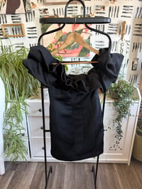 Image 1 of Fashion nova black satin ruffle dress