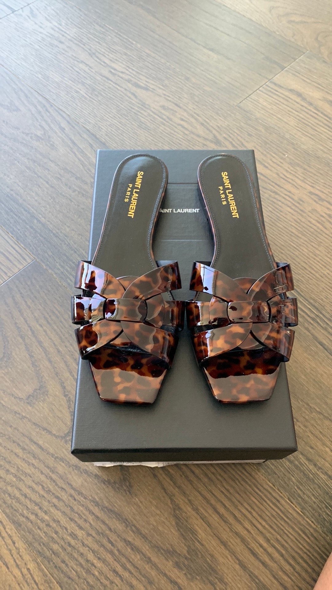 SAINT LAURENT TORTOISE PRINT TRIBUTE SLIDE