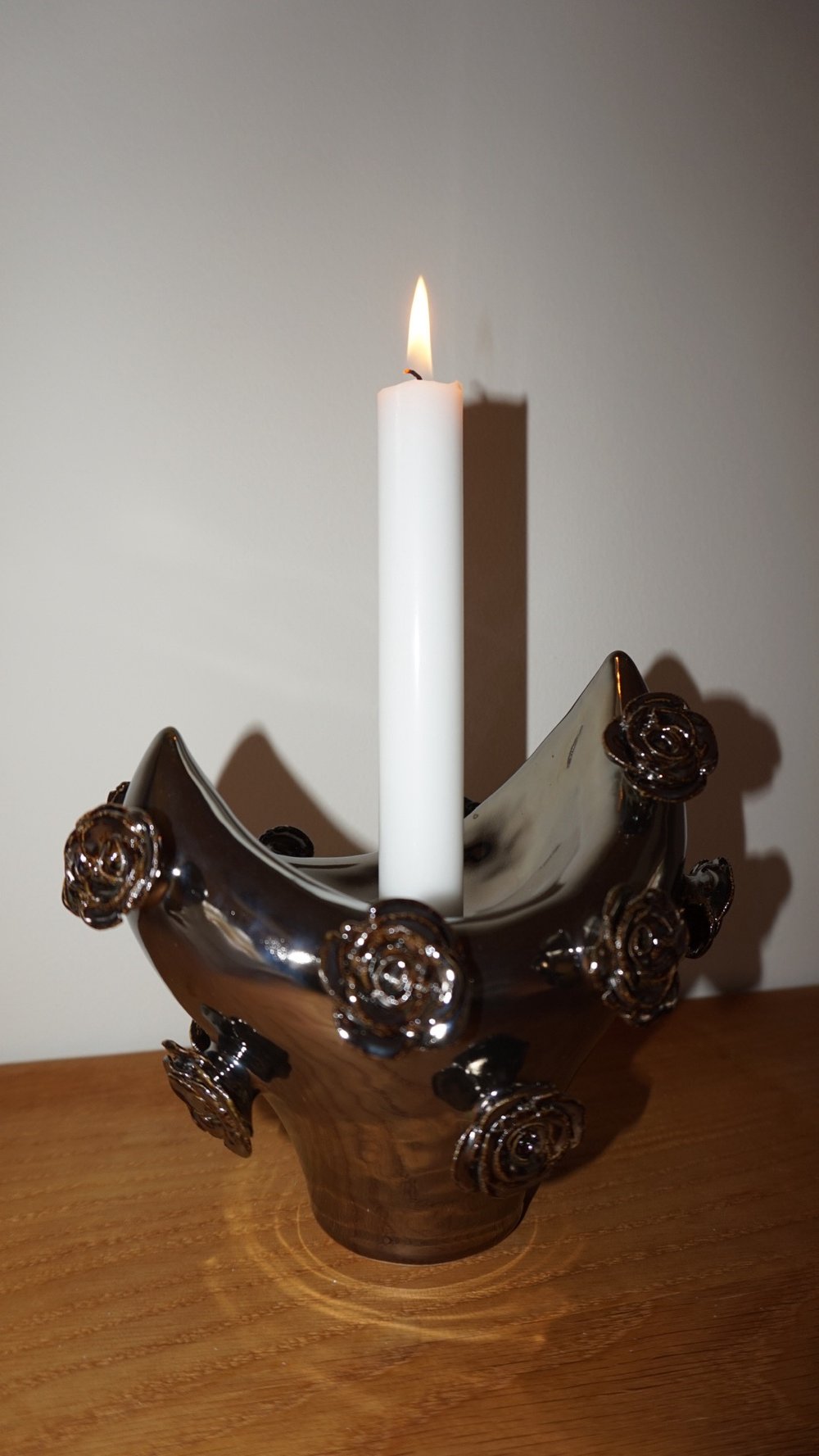 Image of "The evil moon candle holder", metallic roses