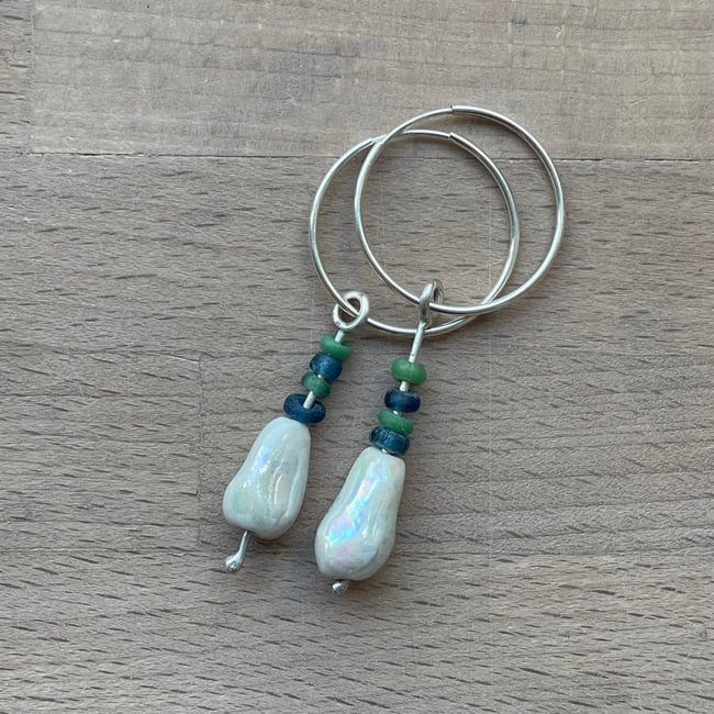 Roman bead hoops - blue/green