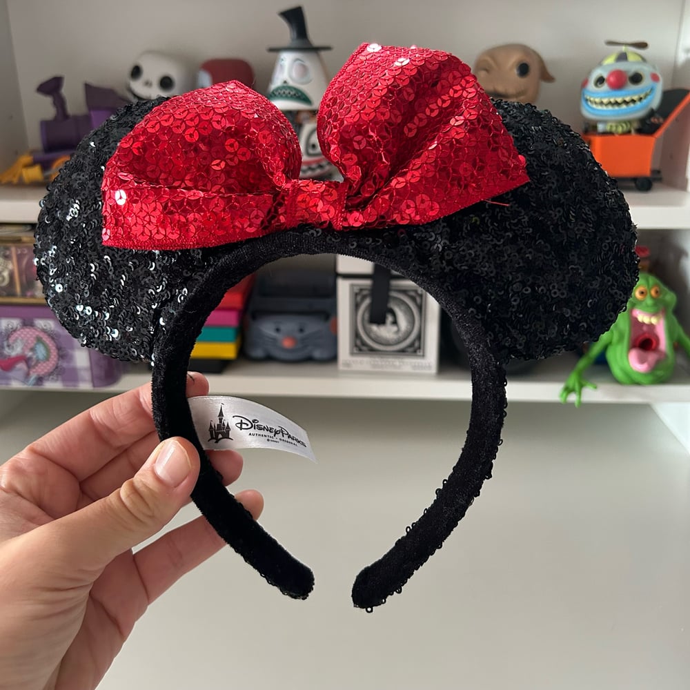 Image of SERRE TETE DISNEY MINNIE SEQUINS ROUGE NOIR