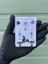 Green Bead Mushroom Earrings