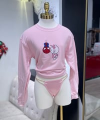 Spider-Man / Hello Kitty Embroidered Crewneck Baby Pink