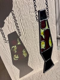 Image 4 of Stained Glass Lava Lamp Suncatcher - Deep Red & Mint Confetti Glass Retro Handmade Art