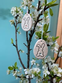Image 9 of Handmade Ceramic Floppy Ear Bunny Polka Dot Egg Shaped Decoration