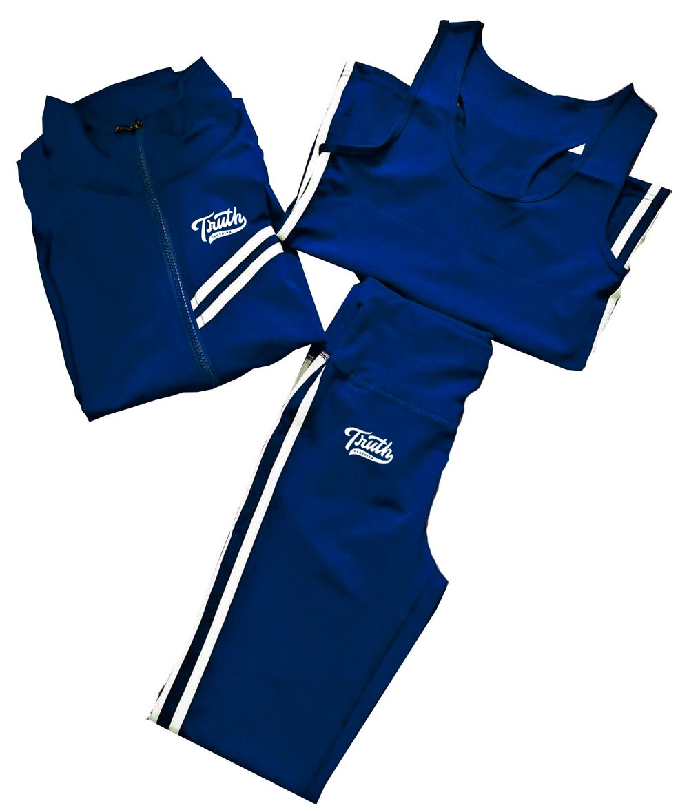 Women’s 3 Piece Fitness Set with Embroidered Logo | Royal Blue