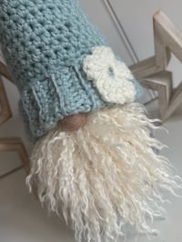 Image 3 of Blue & Cream Handmade Crochet Gnome 