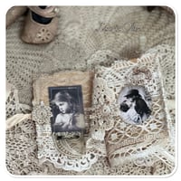 Image 4 of Vintage white tin with snippet book and lace samples