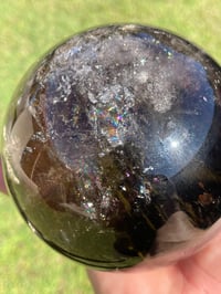 Image 9 of Large Smoky Quartz Sphere With Golden Rutile And Rainbows #1769