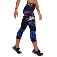 Image 2 of BOSSFITTED Black Neon Pink and Blue Yoga Capri Leggings