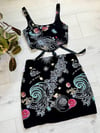 Galaxies embroidered tulle black skirt, corset and scrunchie