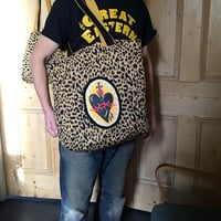 Image 11 of Black  or red Sacred Heart Bag with cheetah cotton fabric