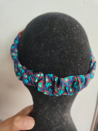 Image 2 of Turban Head Band- recycled sari fabric peacock green blues