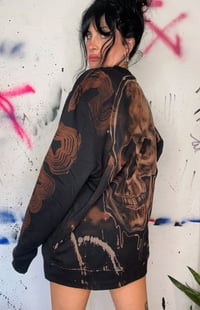 Image 4 of “BONED” CUSTOM BLEACH PAINTED PULLOVER SWEATER XL