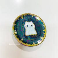 Image 2 of Mini ghost cat trinket dish with rainbow effect (2.5 inches diameter) 