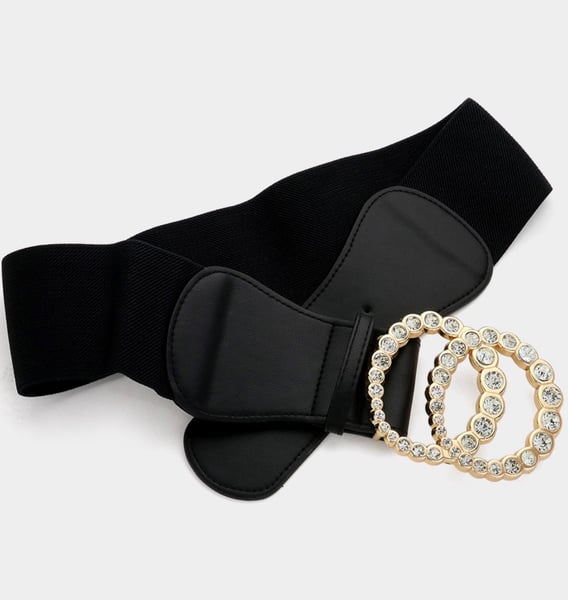 Image of Round Stone Cluster Accented Double O Buckle Elastic Belt