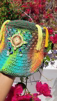 Image 3 of Rainbow Crochet Cosmic Cap