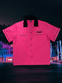 Image 3 of Embroidered Bowling Shirt in Pink and Black