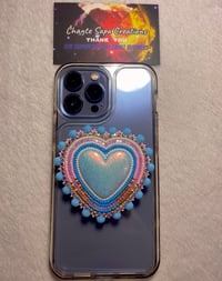 Image 3 of Hand Polished Light Blue Heart Beaded Popsocket 