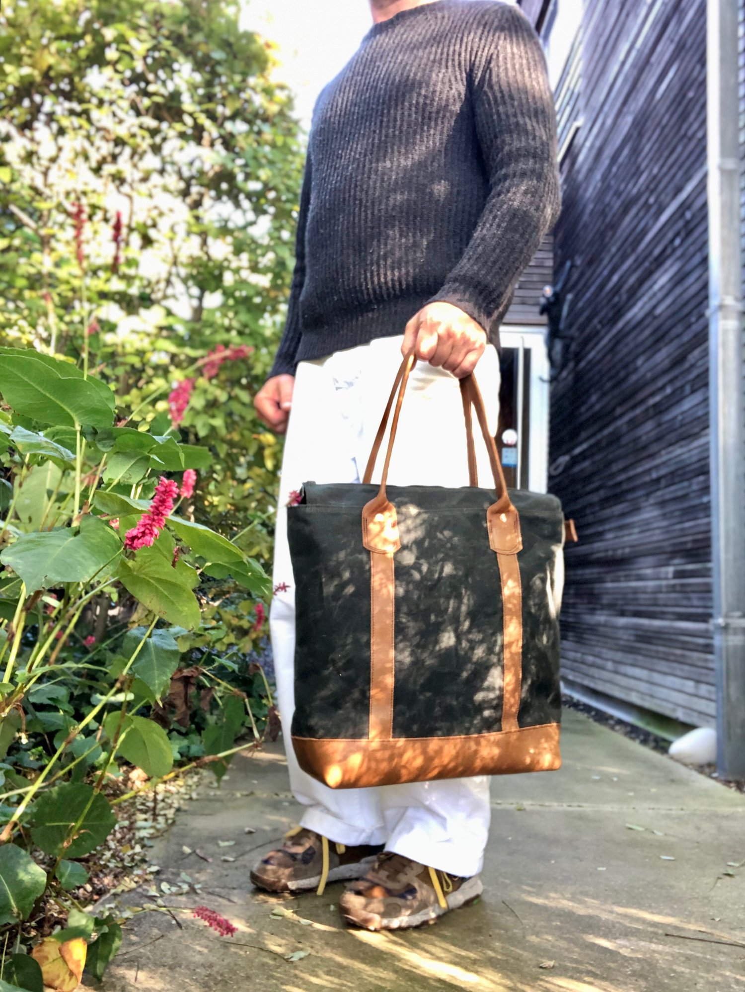 Image of Large tote bag, carryall with leather base and handles collection Unisex