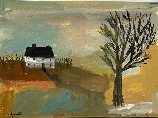 Image of open fields before spring - landscape painting 