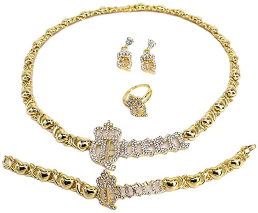 Image of 18K Real Gold Plated XO Queen Necklace Set Queen EarringGold Jewelry Set