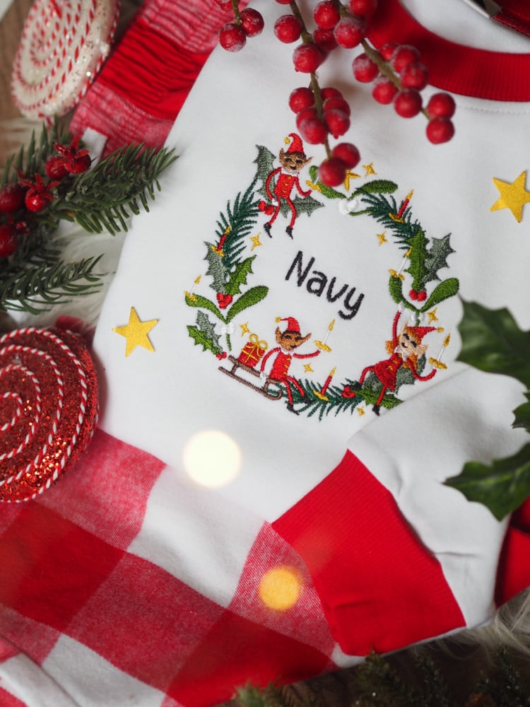 Image of BIG FITTING/SIZE DOWN Wreath Of Mischief - Red checked pjs 