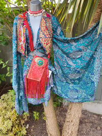 Image 4 of Pefkos co ord sarong set Turquoise tassels