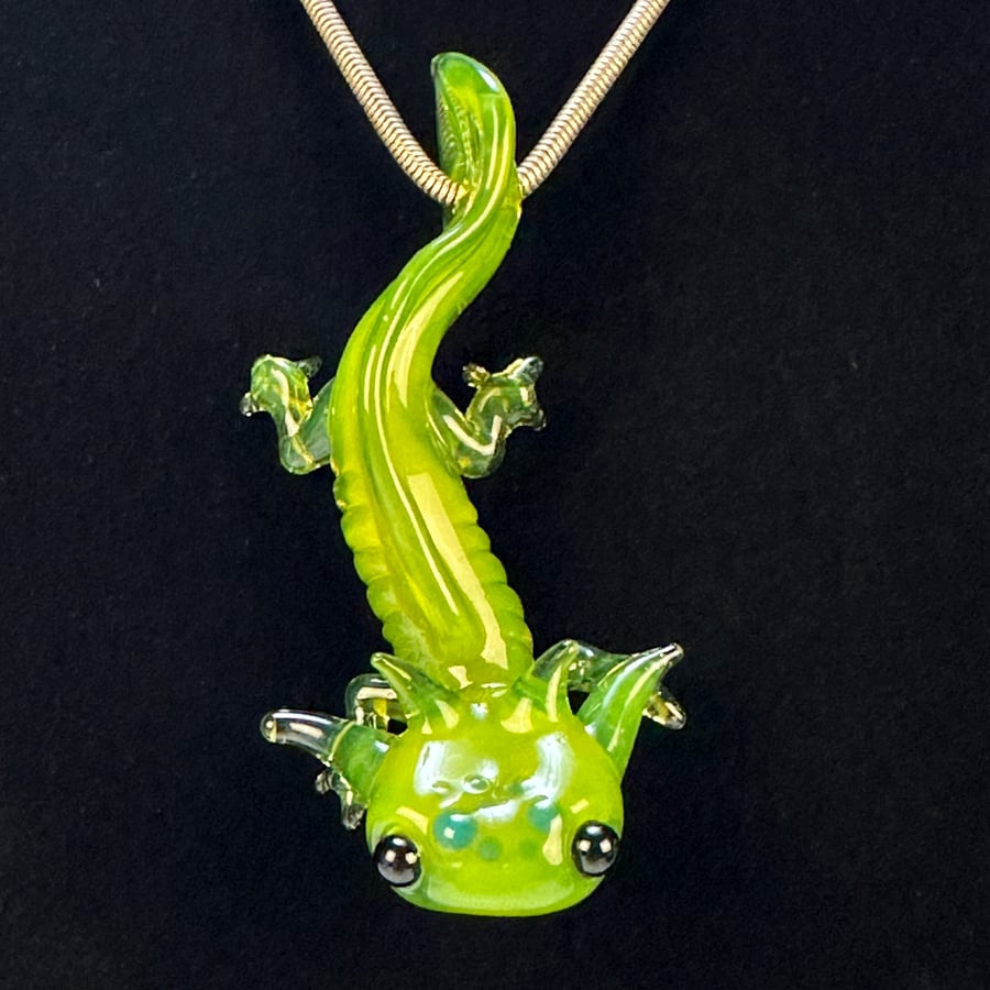 Image of  Greasy Glass Experimental Green  Axolotl pendant 