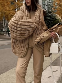 Image 5 of Cozy Thickened Hooded Lantern Sleeve Cardigan Sweater 