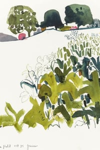 Image 3 of Field full of greens unframed original watercolour painting 