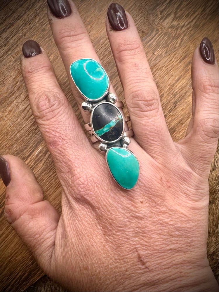 Image of Blackjack & Nila Turquoise Ring - Adjustable
