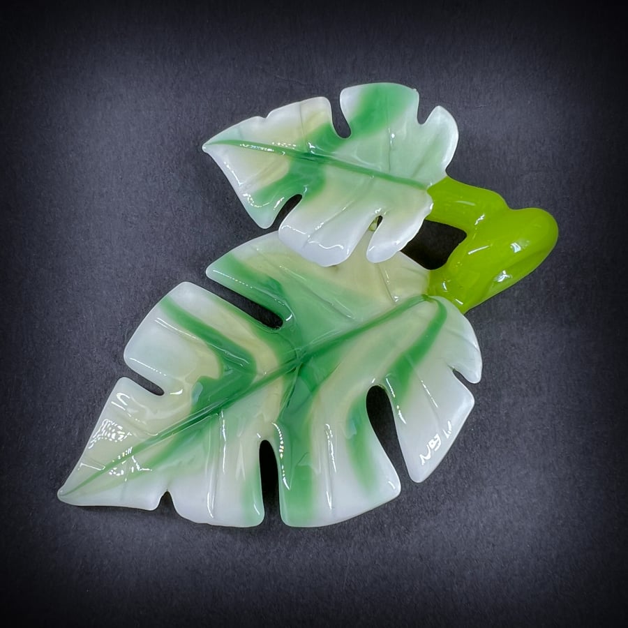 Image of Double Varigated Monstera Leaf Pendant 2