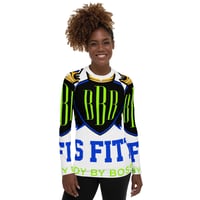 Image 1 of BOSSFITTED White Neon Green And Blue AOP Women’s Long Sleeve Compression Shirt