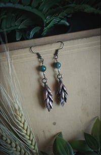 Image 1 of Real wheat earrings with moss agate beads