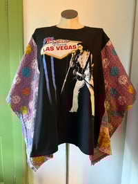Image 2 of Upcycled “Elvis has Left the Building” t-shirt kantha quilt poncho