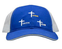 Image 1 of Heavenly Made Apparel Faith Over Fear Mesh Hat - Blue & White Adjustable 