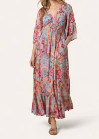ABSTRACT PAISLEY VISCOSE V NECK MIDI DRESS