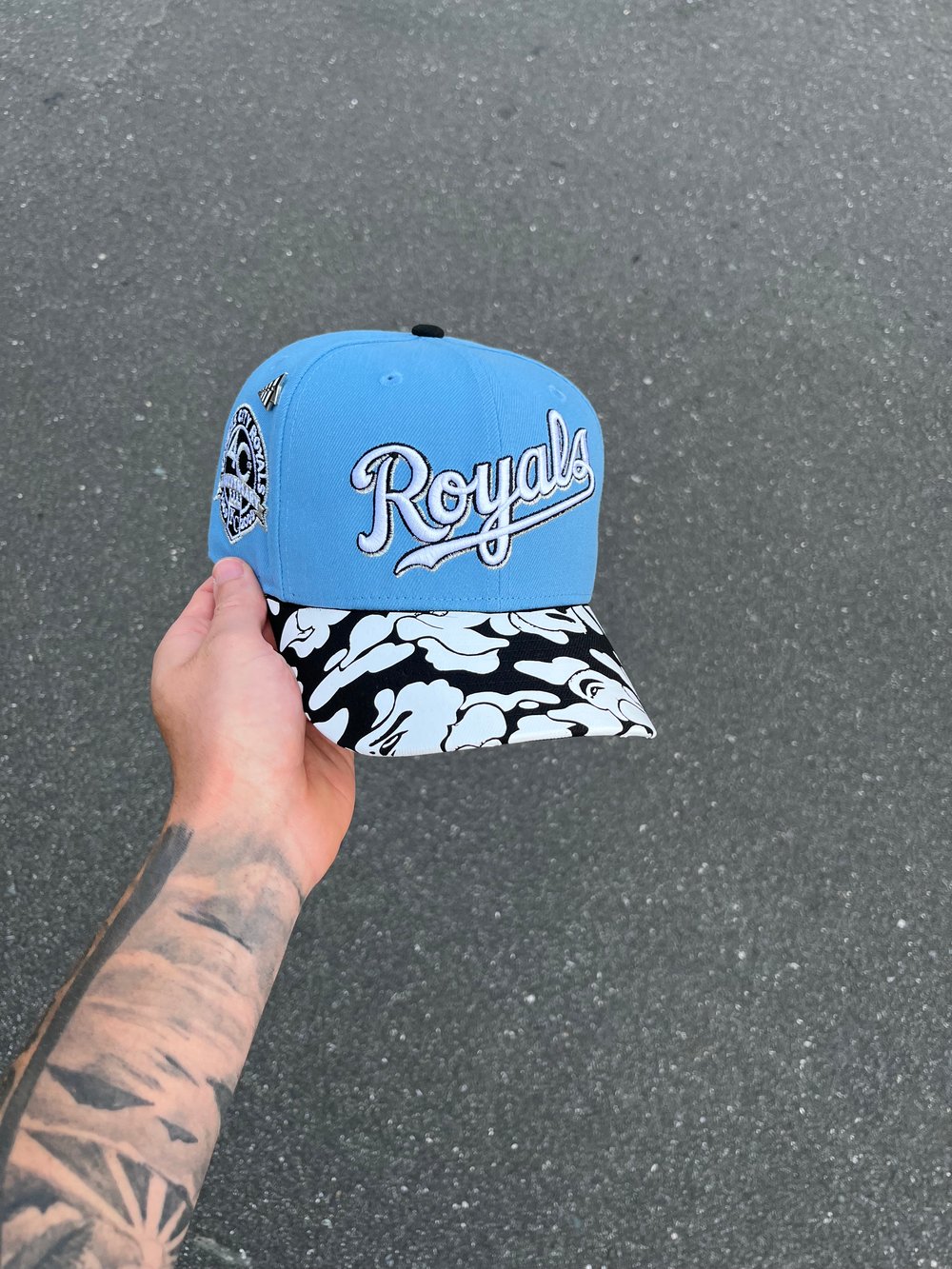 Image of  TRI TONE KANSAS CITY ROYALS SCRIPT CUSTOM FITTED CAP