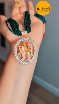 Image 5 of Radha-Krishna Short Hydropotey Necklace Set in Green