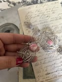 Bracelet en filigrane d’argent avec Rhodochrosite, avec sa broche, vintage, Brésil. 