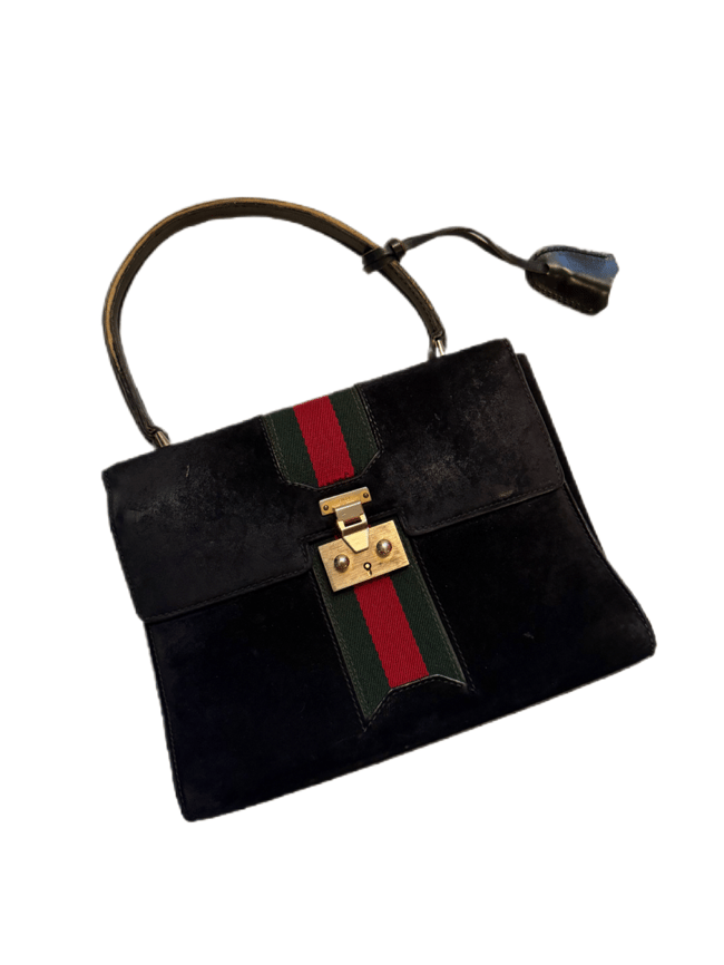 1970s Gucci italian leather handbag w lock and key
