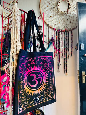 Image of Om tie dye hippy tote bag 