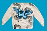 Image 1 of “BLUE BUTTERFLY” CUSTOM ONE OF A KIND PAINTED SWEATSHIRT LARGE