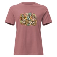 Image 4 of Women's Relaxed T-Shirt, Nurse Retro T-Shirt | Vintage Floral Nurse Graphic Tee