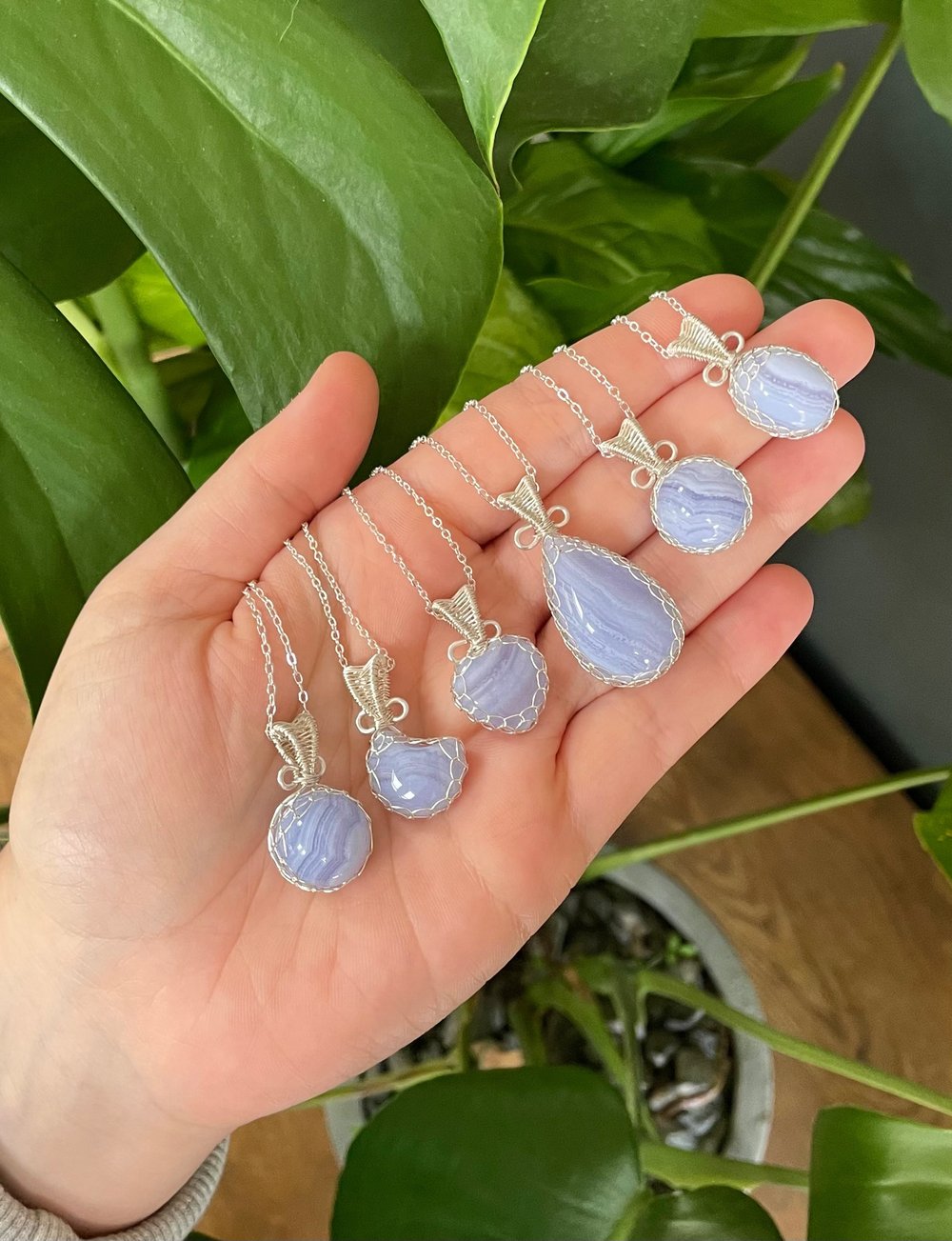 blue lace agate crystal necklaces!