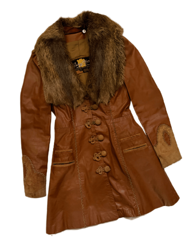 late 1960s Burray Olson handcrafted leather suede and fur whipstitched jacket