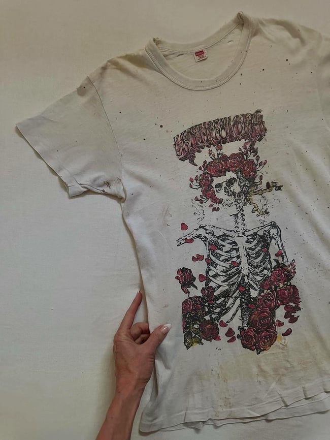 70s Grateful Dead 'Bertha' skeleton roses concert tee t shirt