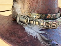 Image 4 of Brown Faux Leather Cowboy Hat Leather & Silver Band Feathers