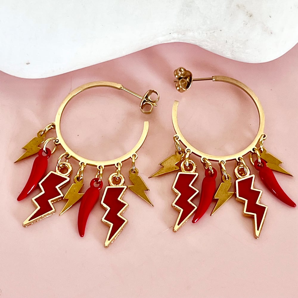 Image of One of a Kind Earrings - Red Lightning Bolts
